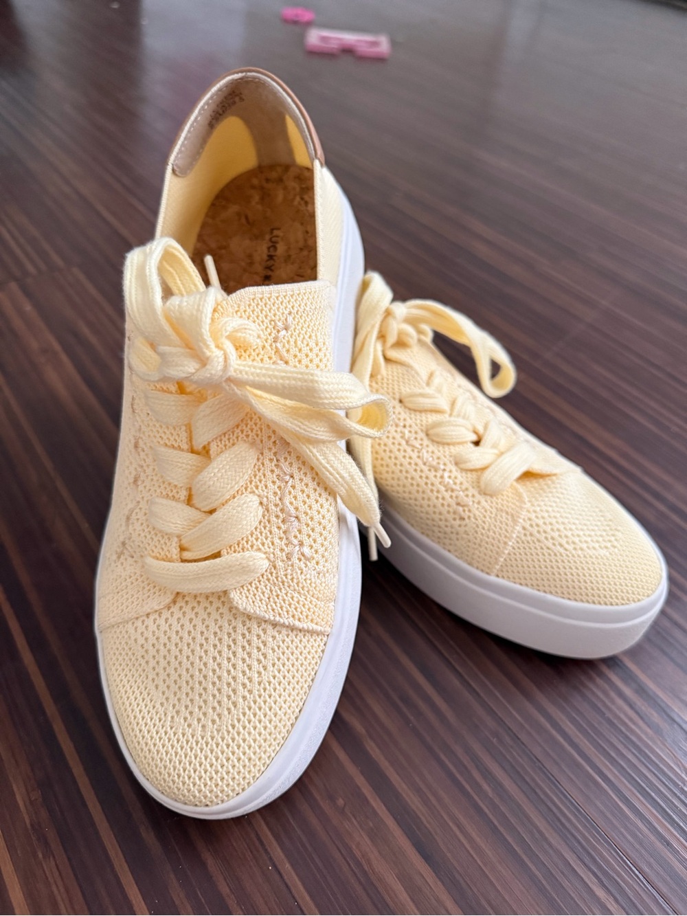 Lucky Brand Women’s Knit Lace-Up Sneakers in Pale Yellow